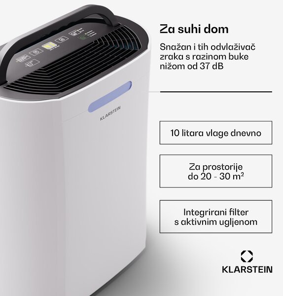 Klarstein AeroDry 10 Odvlaživač 165W 10L/dan 135m³/h 20-30m² DrySelect 37dB