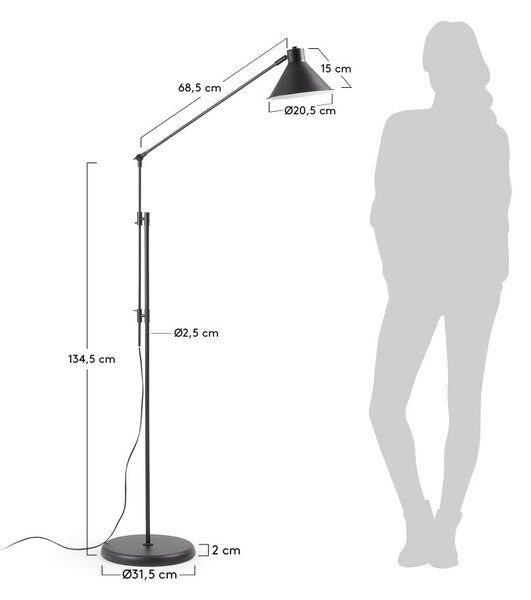 Crna stojeća svjetiljka s metalnim sjenilom (visina 220 cm) Dione – Kave Home