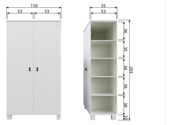 Bijeli ormar od masivnog bora 111x202 cm Ties – WOOOD