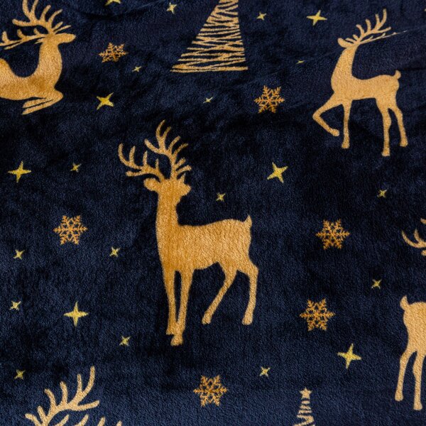 Tamnoplava božićna deka od mikropliša GOLDEN DEER Dimenzije: 150 x 200 cm