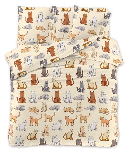 Posteljina od mikrovlakana COLORED CATS krem Dimenzije posteljine: 70 x 90 cm | 140 x 200 cm