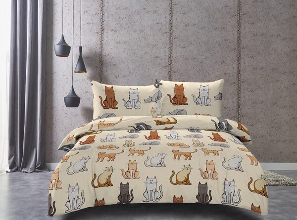 Posteljina od mikrovlakana COLORED CATS krem Dimenzije posteljine: 70 x 90 cm | 140 x 200 cm