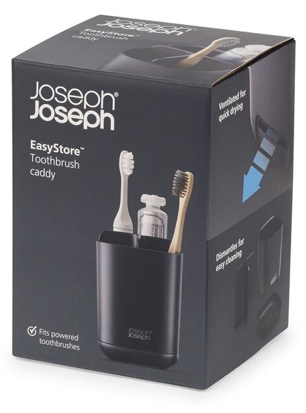 Crna plastična čaša za četkice za zube EasyStore – Joseph Joseph