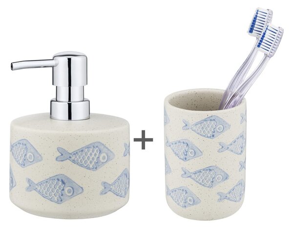 Bijeli/plavi keramički set pribora za kupaonicu Aquamarin – Wenko