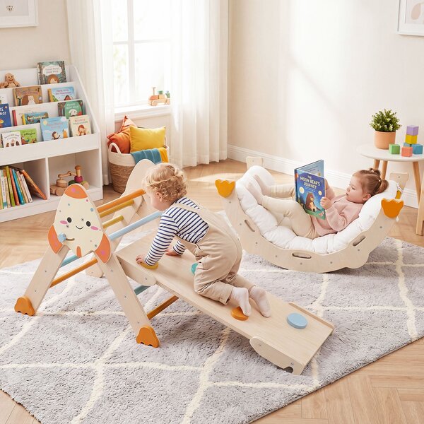 8-u-1 Montessori sklopivi drveni set za penjanje, set za unutarnju igru ​​za djecu od 1 godine i više, višebojni