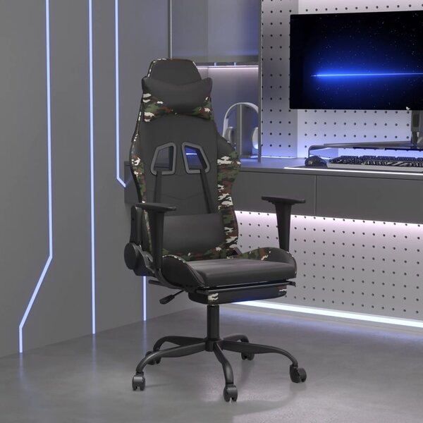 VidaXL Igraća stolica s osloncem za noge crno-maskirna od umjetne kože