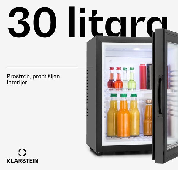 Klarstein Brooklyn minibar, 30 litara, klasa F, crni, staklo