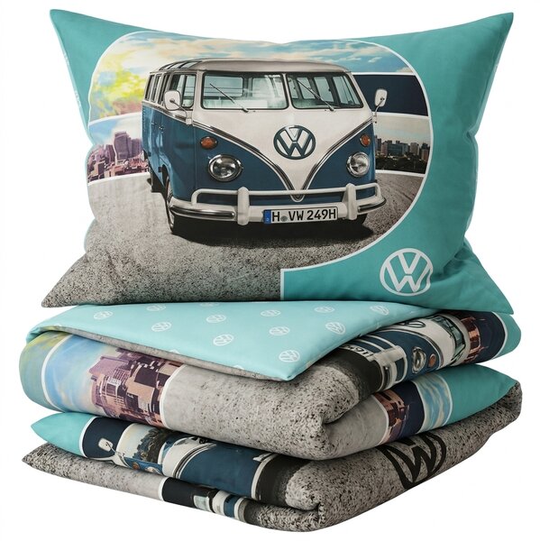 Dječja posteljina AUTO VW plavo-siva Dimenzije posteljine: 80 x 80 cm | 135 x 200 cm