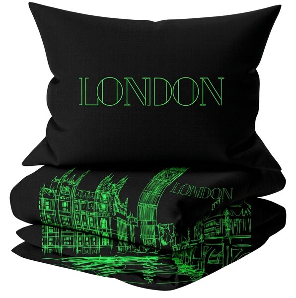 Svijetleća pamučna posteljina DAN U PARIZU, NOĆ U LONDONU bijela Dimenzije posteljine: 70 x 90 cm | 140 x 200 cm