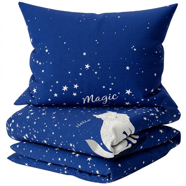 Svjetlucava pamučna posteljina za dječji krevet MAGIC STARS plava Dimenzije posteljine: 40 x 60 cm | 100 x 135 cm