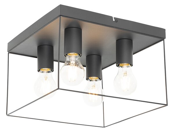 Minimalistische plafondlamp zwart 4-lichts vierkant - Kodi