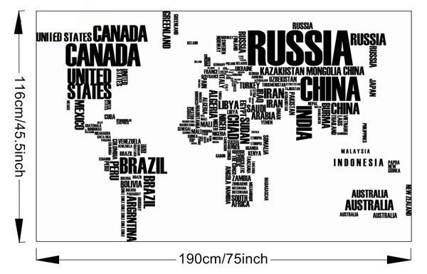 Zidna naljepnica Mapa svijeta u slovima cca 2 metra
