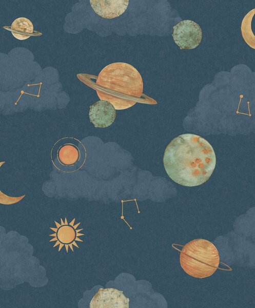 Dječja flis tapeta za zid, plava, svemir, LD3515, Little Dreamers, Grandeco | Ljepilo besplatno